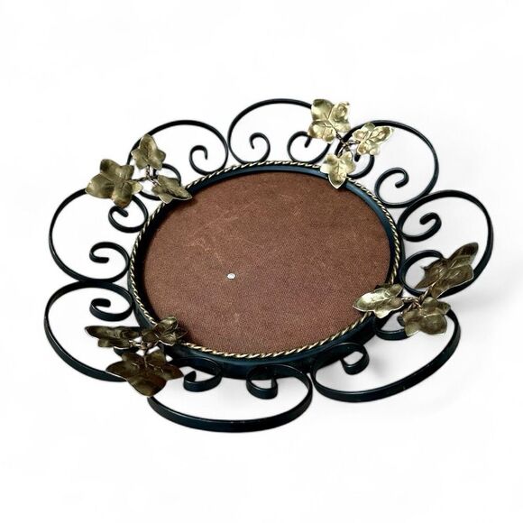 1950s Vtg Black Wrought Iron Scroll Edge Gold Gilt Metal Leaf Midcentury England - Picture 1 of 6
